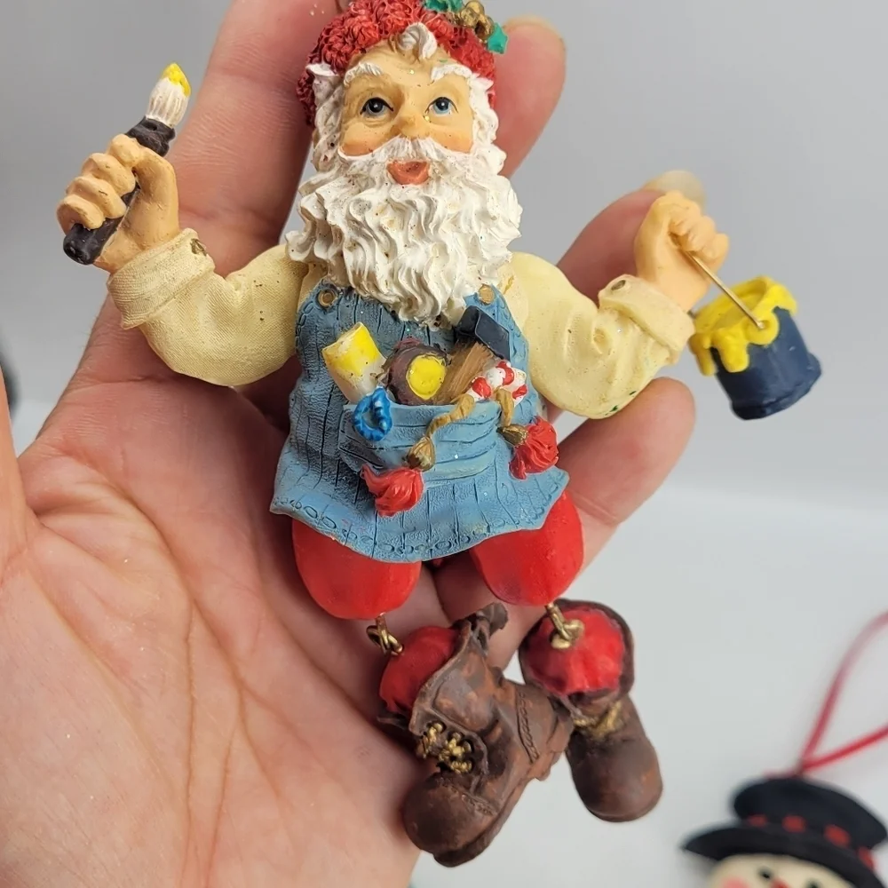 Christmas Tree Ornament Set of 4 Snowman Santa Legs Arms FLexiible Handpainted